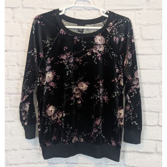 Torrid Velveteen Black & Pink Floral Sweatshirt 1XL Whimsygoth Punk Retro Witch - Picture 1 of 8